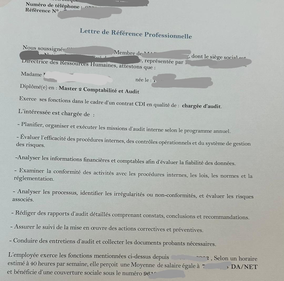 Lettre de reference
